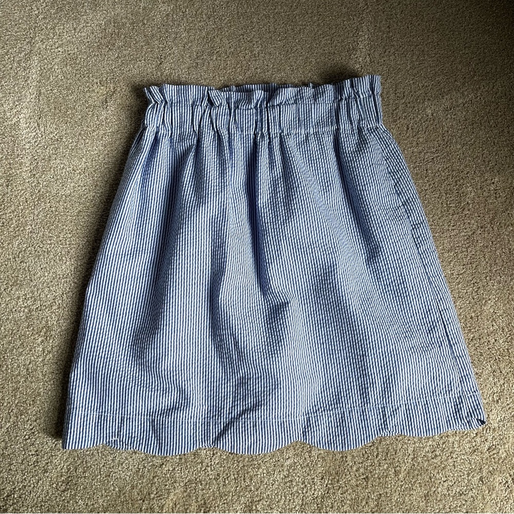 Lauren James Blue and White Seersucker Mini Skirt